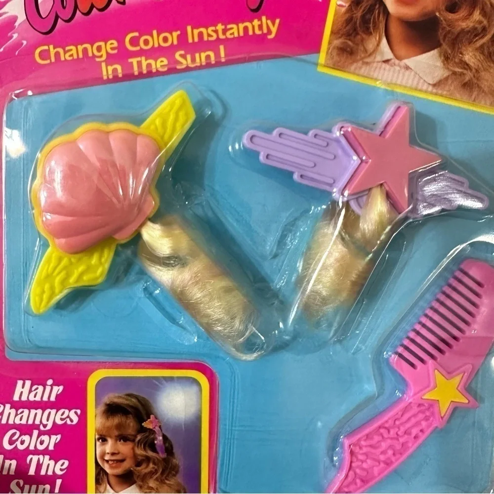 Barbie Color Change Hair Clip On Barrettes Extensions Shell Star Comb Vintage